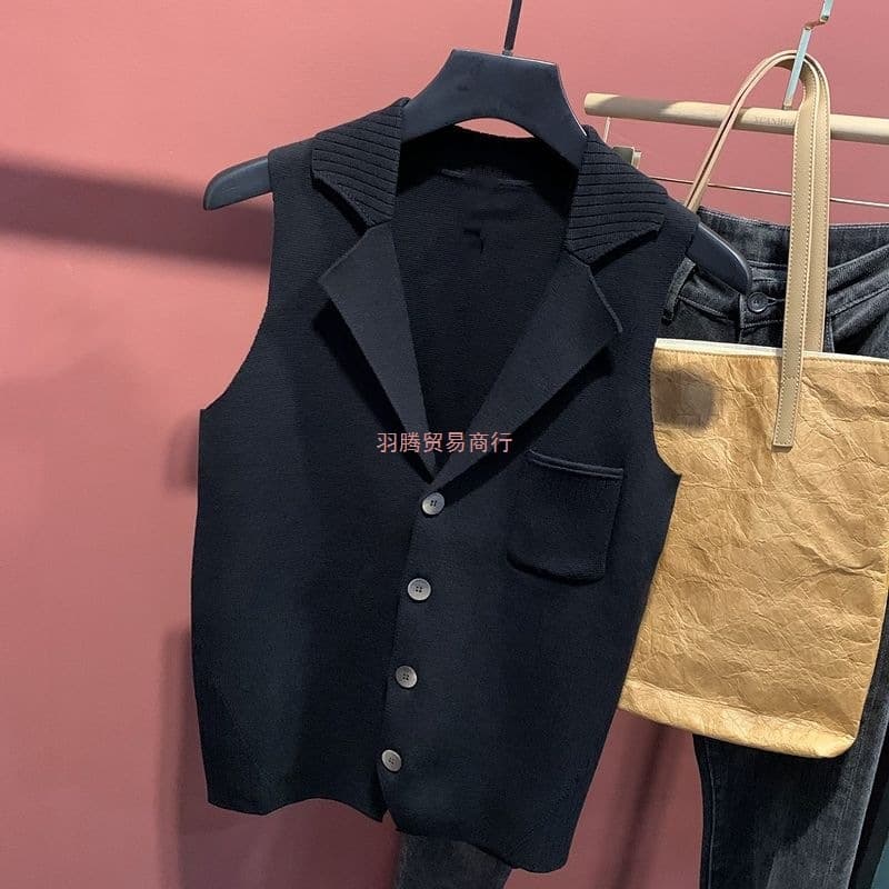 Cardigan Vest for Men, Spring/Autumn/Winter Fashion Trend, Suit Collar Vest, Solid Color Knit Waistcoat Sweater