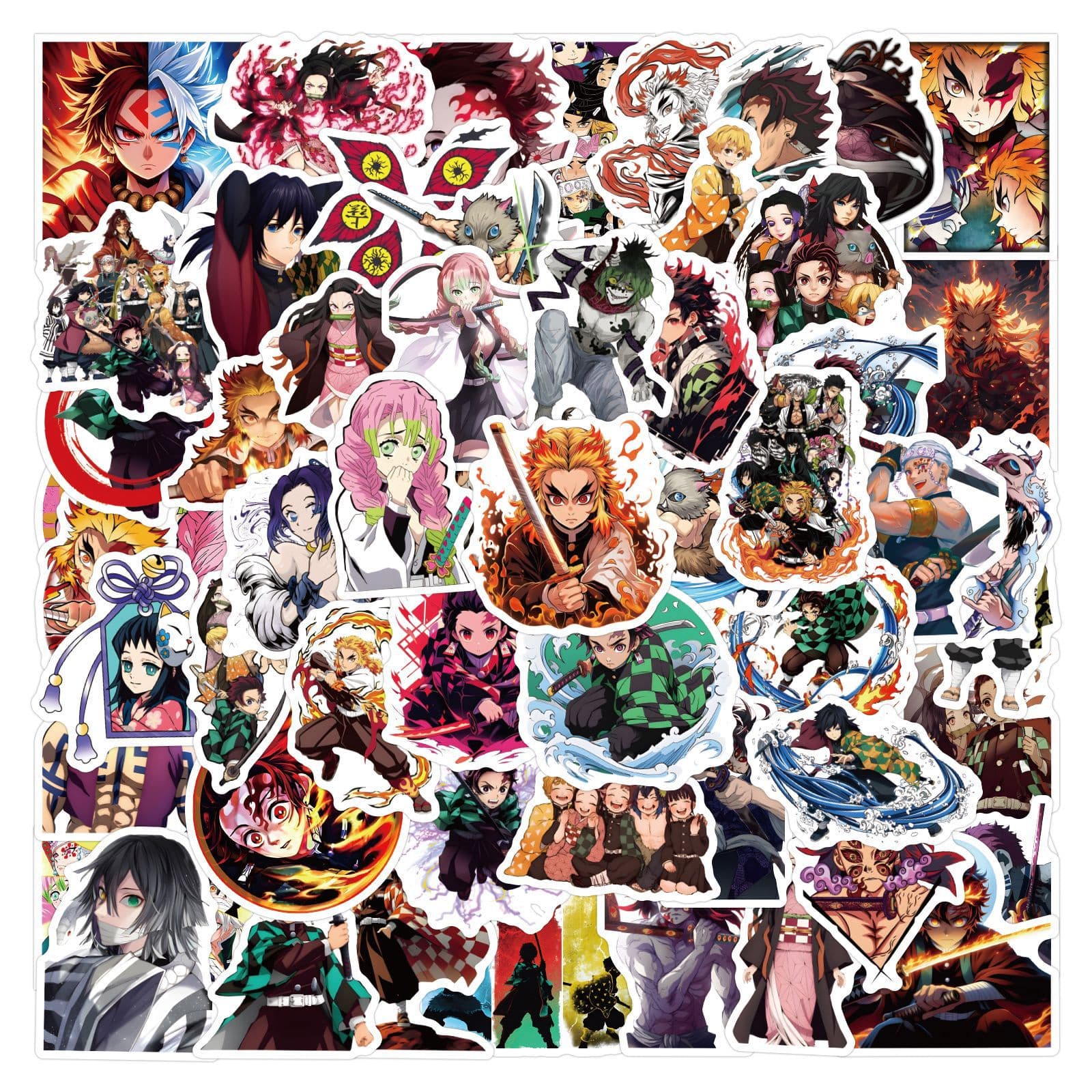 50 pieces of Demon Slayer anime stickers for decorating notebooks, stationery, water bottles, and laptops, waterproof