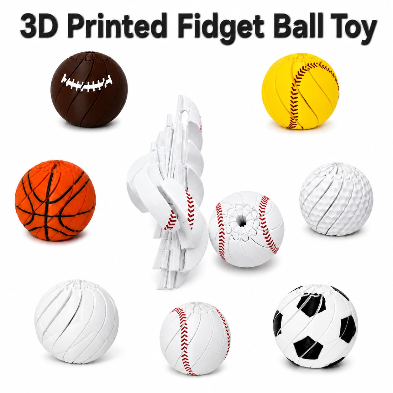 New Cross-Border Baseball Fidget Ball Toy 3D Printed Twist Stress Relief Desktop Finger Ball