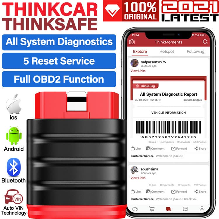 Thinkcar Thinksafe Obd2 Full System Diagnostic Tool Oil Maintenance Electronic Brake Reset Automotive Instrument