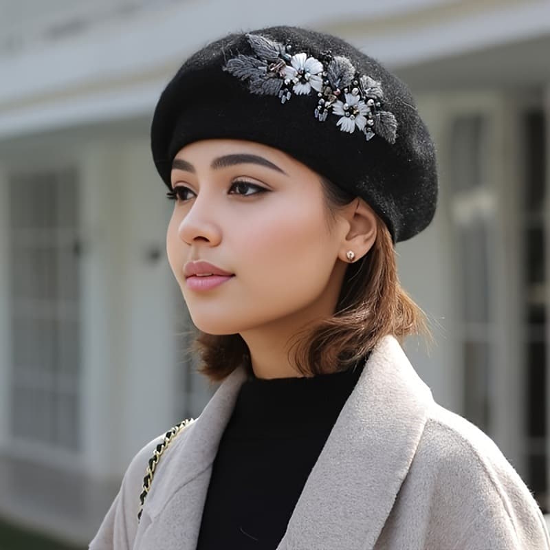 ⑥L8732026 New Cross-border Drop Shipping Embroidered Beret Cross-border Drop Shipping Model