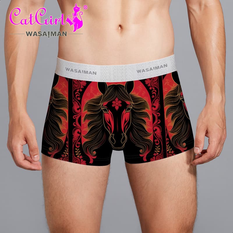 2026 zodiac year men's underwear modal crotch boxer briefs ice silk seamless horse year underwear belongs to horse boxer briefs for men