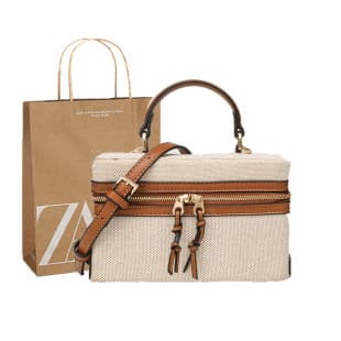 Canvas Box Bag for Women, Spanish Designer Style Small Handbag, Vintage Patchwork Leather Cosmetic Case