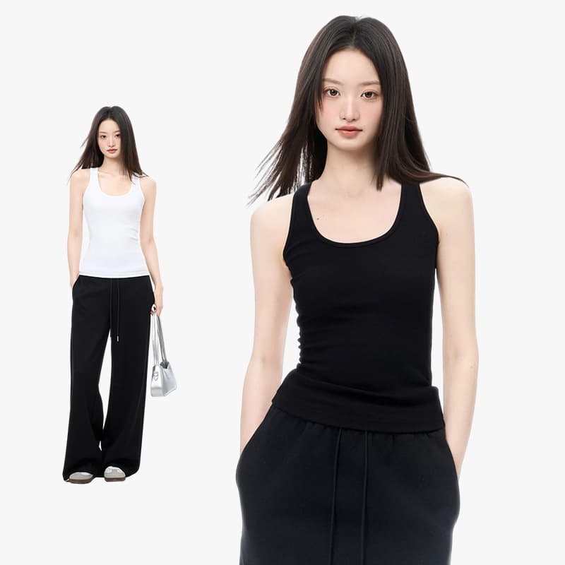 Spandex Knit Racerback Tank Top for Women 2025 Spring Summer Outerwear Sleeveless Slim Fit Solid Color Inner Layering Top