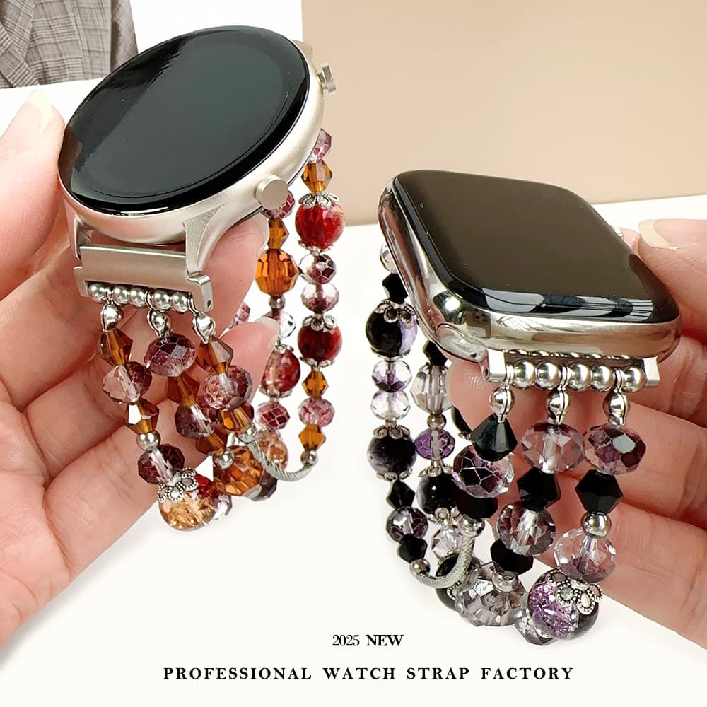 Compatible with Huawei Fit3 Strap Glass Bead Elastic Watch Band 18/20mm Women Apple Watch S10 Strap