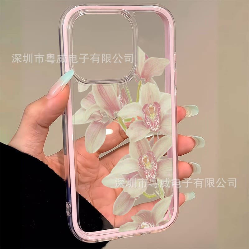 Luxurious Colorful Flower Design Suitable for iPhone 17Pm Phone Case with Solid Color Frame Two-In-One 16 Transparent 15 Cross-Border 14 New 13