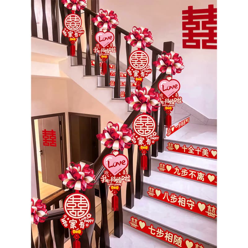 Stair decoration wedding creative wedding escalator garland ribbon wedding room decoration set wedding handrail supplies collection
