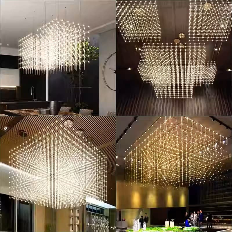 Custom Crystal Light Cube Chandelier for Banquet Halls, Villas, Luxury Romantic Starry Sky Creative LED Chandelier