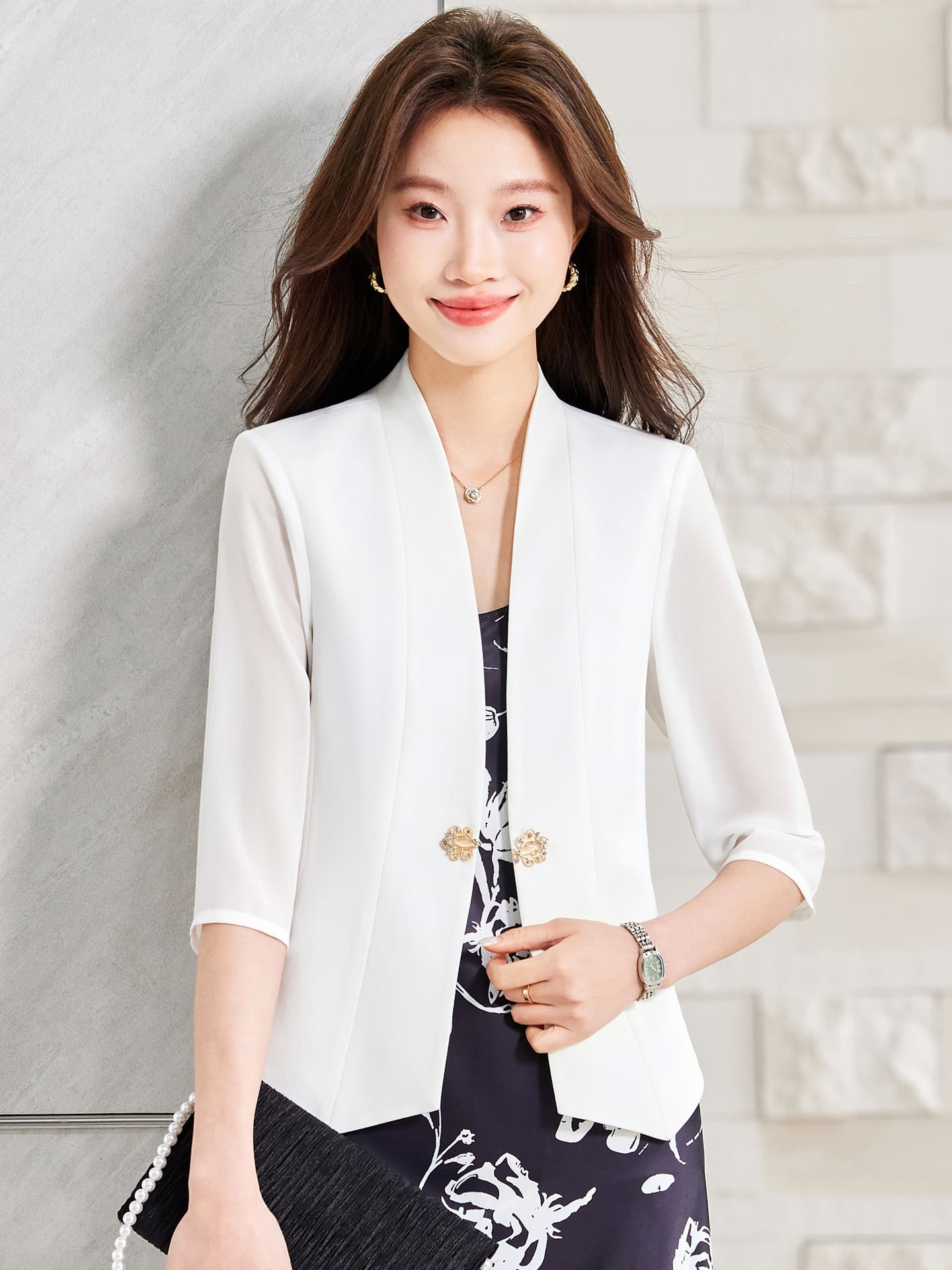 White Collarless Blazer for Women 2026 New Style Elegant Fitted Suit Jacket for Formal Occasions Versatile Small Blazer