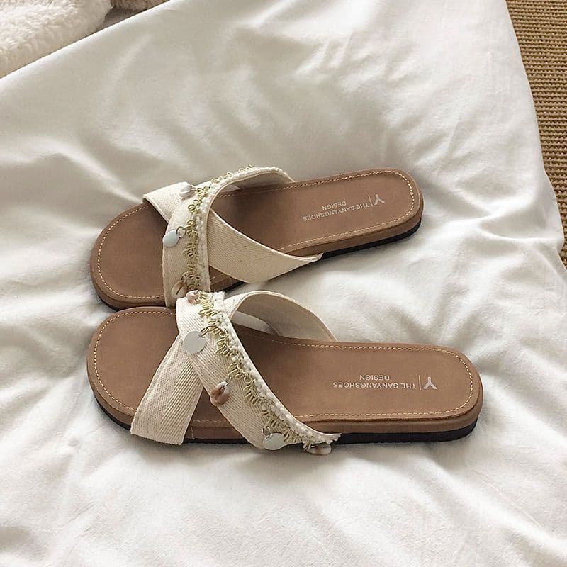 Flat Cross-Strap Sandals for Women Summer 2025 New Style Beach Vacation One-Strap Casual Dress Shoes