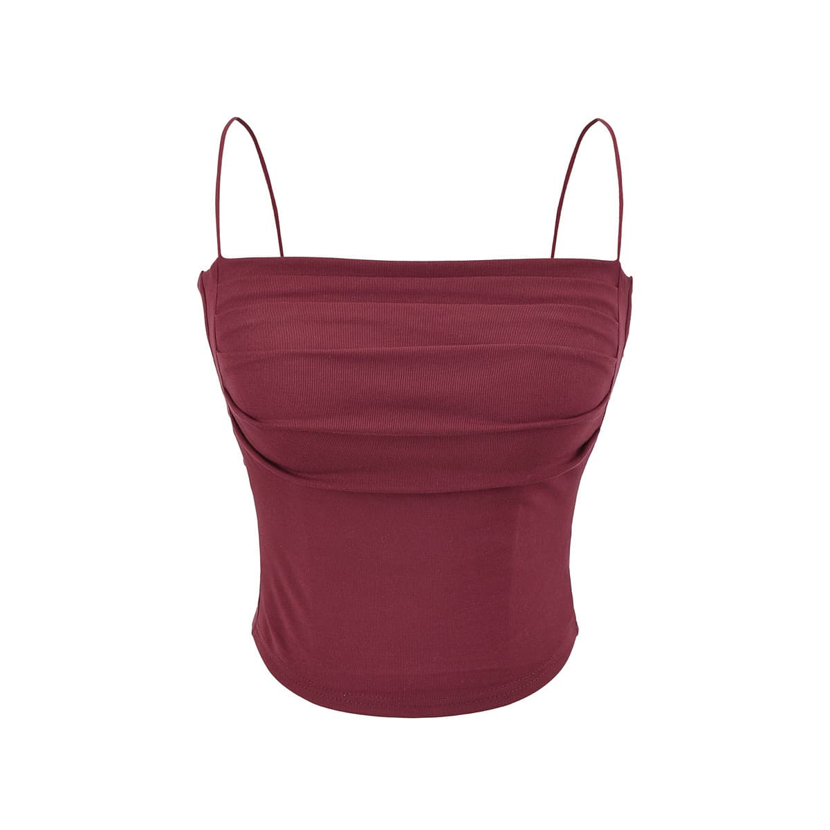 Women's Red Camisole, Ideal for Summer, Wear as Outerwear or Innerwear, Includes Chest Pads, Short Square Neck, Ruched Back, and Elegant Back Design