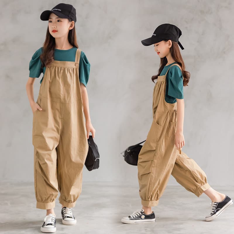 Large Size Children's Khaki Fashionable Striped Pants Korean Style Cotton Long Trousers for Girls Summer Autumn Season