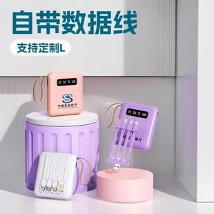 Mini Power Bank with Built-in Cable 20000mAh Mobile Power Supply Custom LOGO Gift for Opening Business Giveaway Pattern