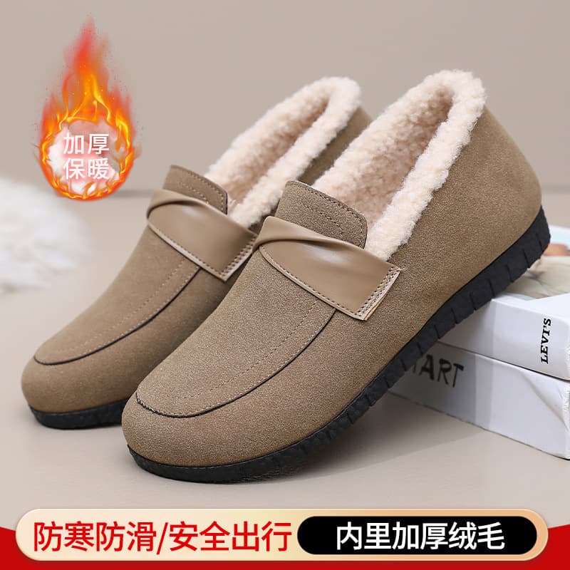 Winter Cotton Shoes Women Plush Warm Bean Shoes Non-Slip Mom Shoes Soft Sole Fashion Versatile Thick Outdoor Cotton Boots Women
