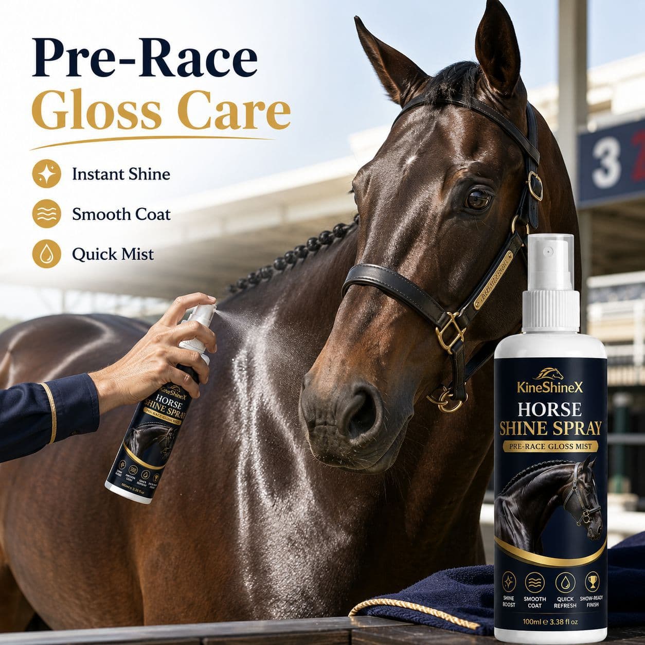 KineShineX Pre-Show Body Shine Spray for Horse Neck, Shoulders, Mane, and Coat Fast