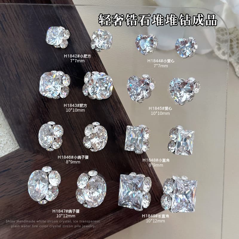New White Zircon Stacked Drill Nail Art Decoration Handmade Finished Drill Ball Super Sparkle Full Drill Right Angle Pigeon Egg Nail Drill
