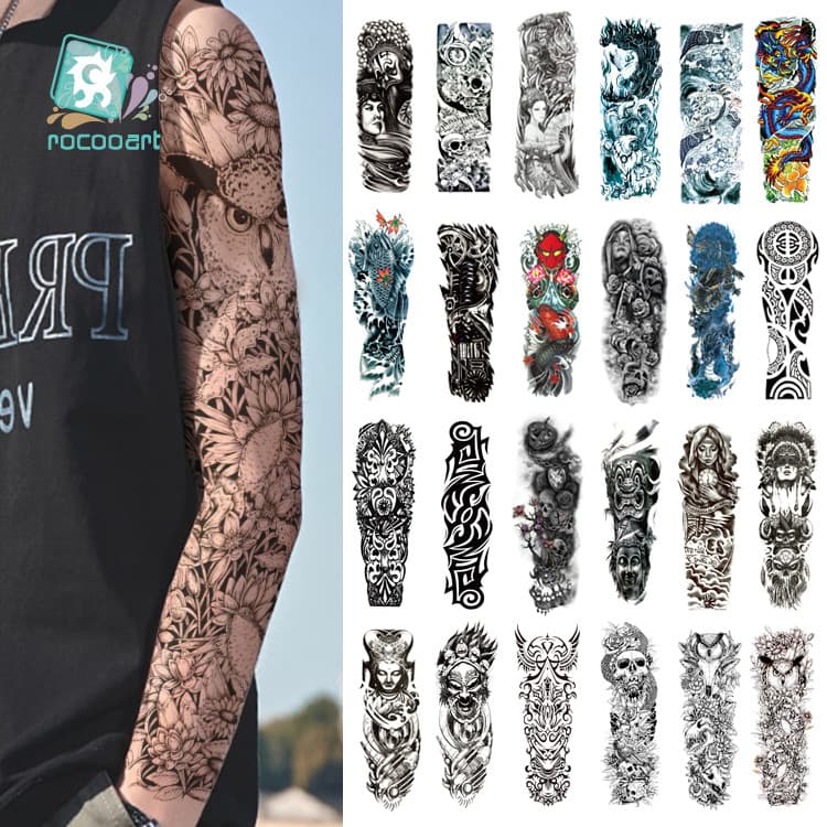 Reikalong full arm series tattoo stickers waterproof men and women personalized large picture flower arm tattoo stickers arm stickers wholesale