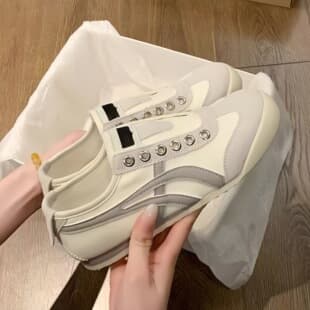2026 Summer New Thin Slip On Chunky Shoes Color Block Sports White Board Shoes Flat Versatile German Training Shoes Women