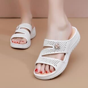 Summer Wedge Sandals for Women, Non-Slip Thick Sole, Fashionable High-Heel Open-Toe Slippers for Middle-Aged and Elderly Ladies