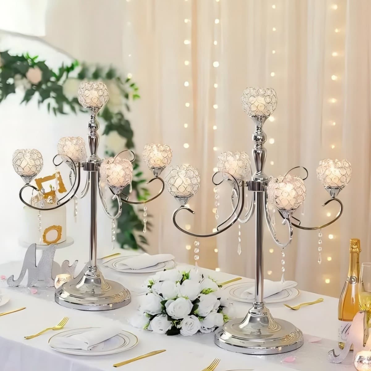 Cross-Border Hot-Selling Wedding Props Dreamy Crystal Tree T-Stage Road Guide 5-Head Candlestick Retro Ornaments Iron Candle Candle Holder