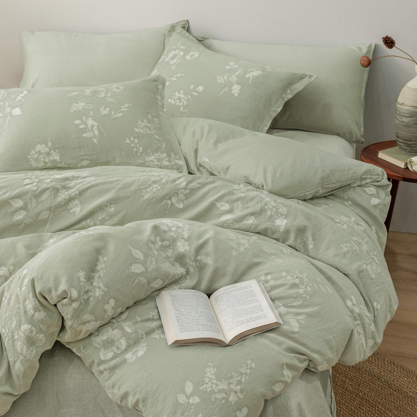 Cross-Border Trade Grey-Green Floral Duvet Cover 3-Piece Set Double-Sided Printed Duvet Cover Home Bedroom Bedding Wholesale