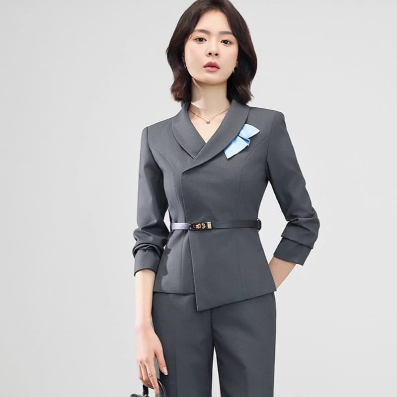 Sweet and salty OL suit gray professional suit suit women's jacket formal business wear meeting work wear