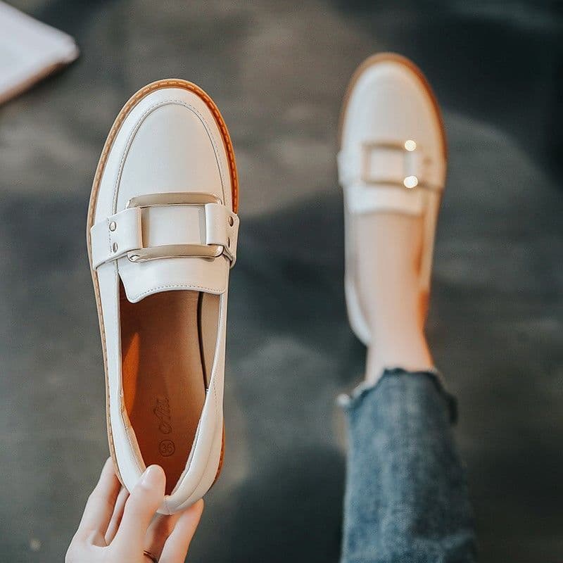 Women's Korean-Style Versatile Autumn Flat British Single Shoes 2020 Trendy New Slip-On Mid-Heel Loafers