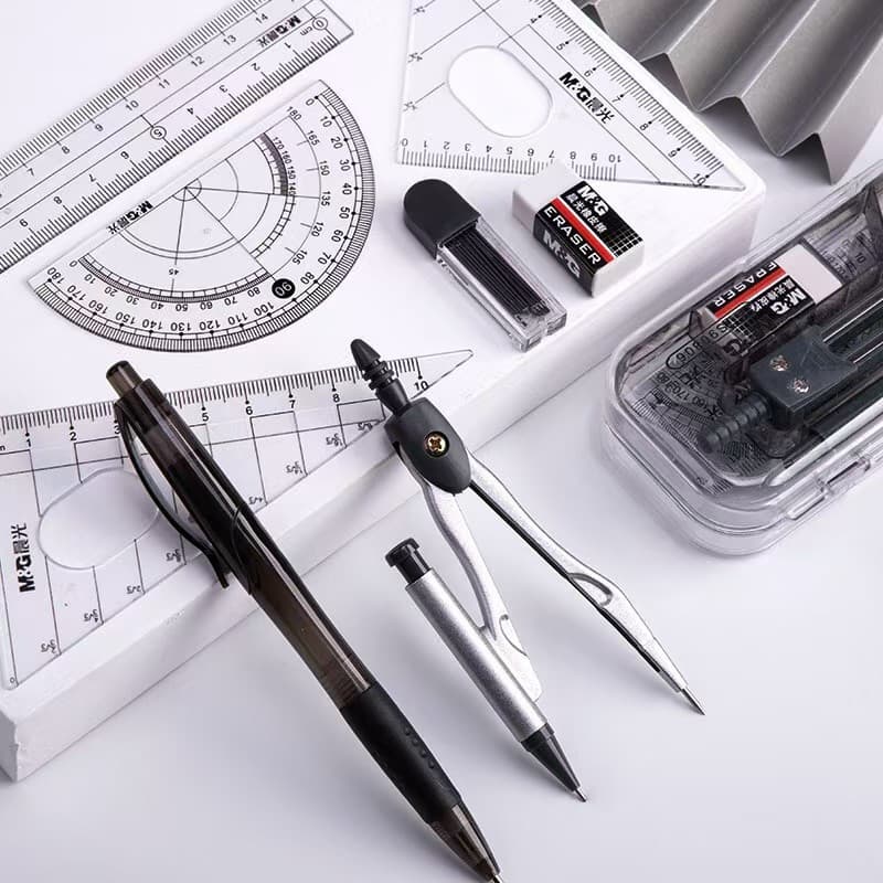 90807 8-Piece Set Compass Geometry Drawing Exam Ruler Kit Boxed Learning Ruler Triangle Set Wholesale