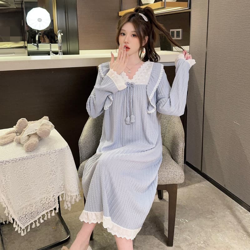 Women's Spring/Autumn 6535 Cotton Long Sleeve Nightgown Sweet Princess Style Plus Size Homewear Wearable Outdoors