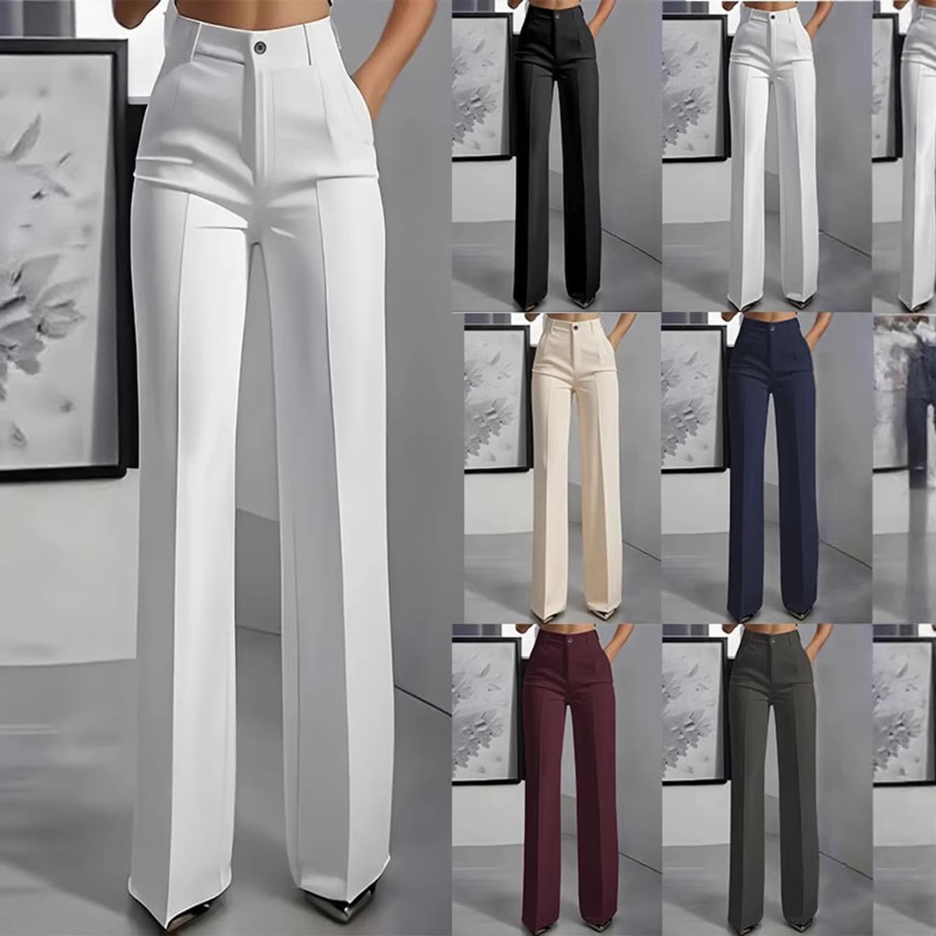 European and American Cross-Border 2025 Women's Fashion Casual Versatile New High-Waisted Drapey Straight-Leg Simple Versatile Suit