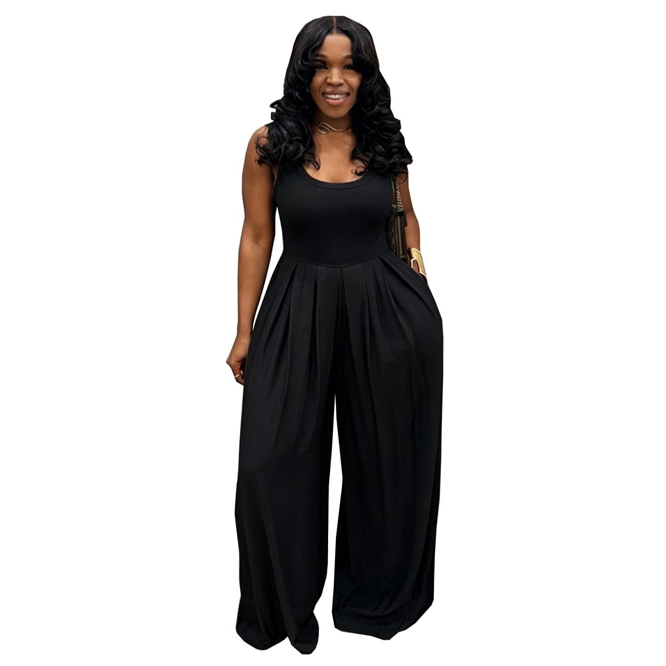 TW883 European and American Cross-Border Summer Women's Wide-Leg Casual Chiffon High-Waist Jumpsuit Camisole Solid Color Loose Jumpsuit