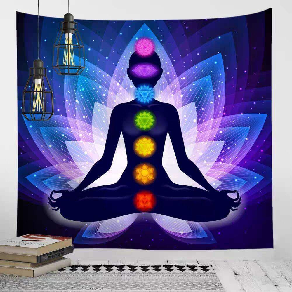 Rainbow Seven-Chakra Mandala Tapestry Background Cloth Room Decoration Wall Cloth Canvas Meditation Large Tapestry Tablecloth Yoga