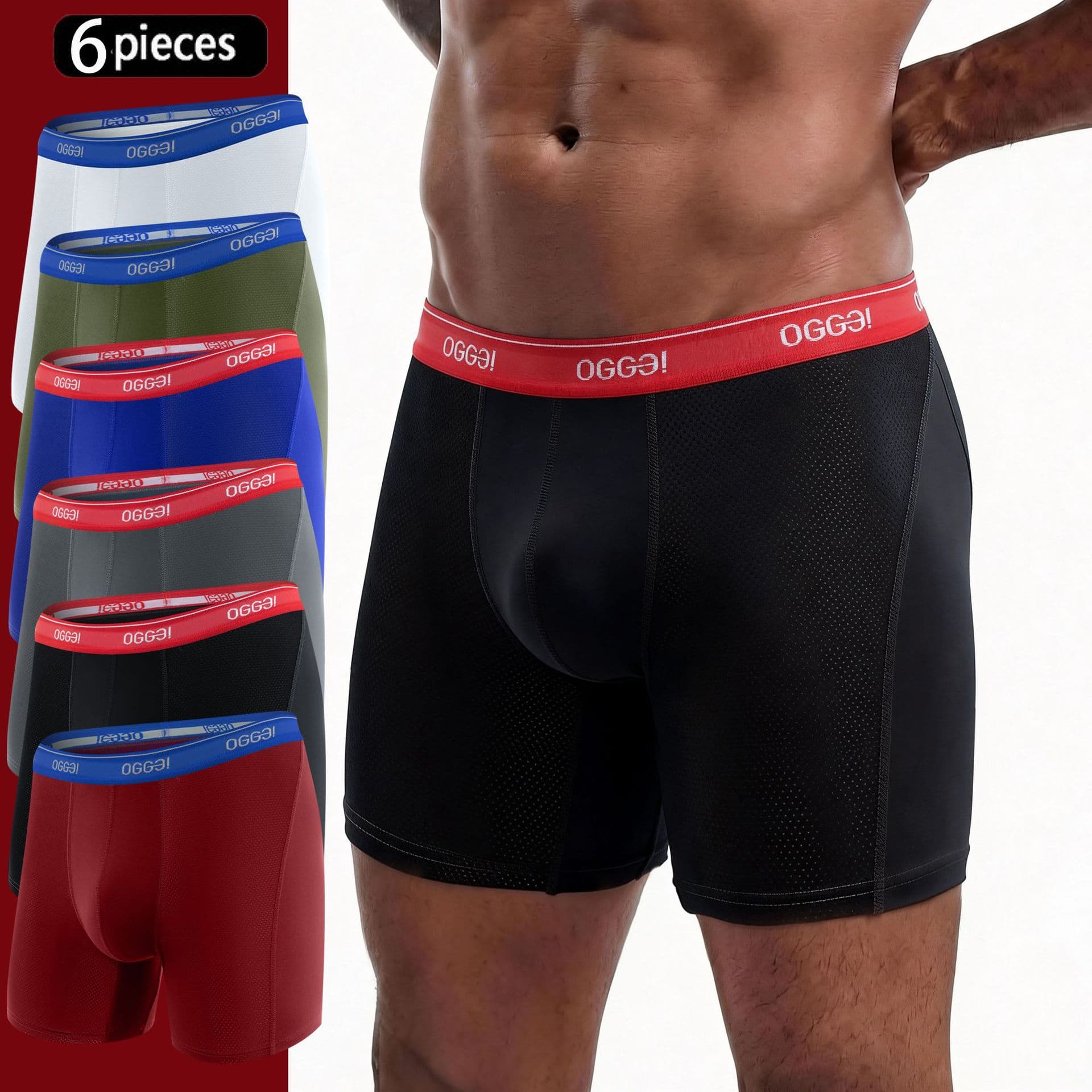 Independent station breathable hole men's large size underwear lengthened men's boxer briefs boxer pants breathable shorts ice silk cross-border