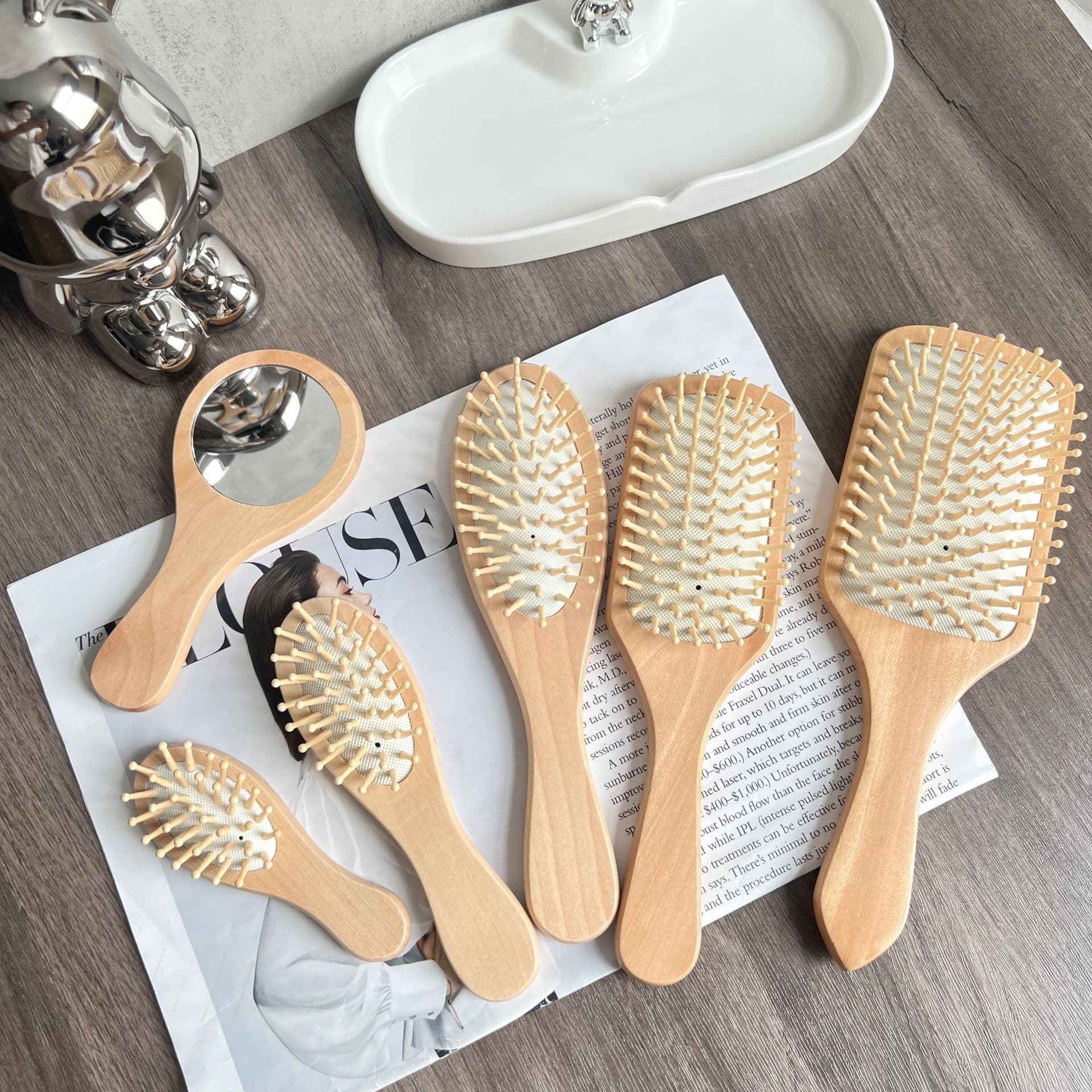 Wooden Massage Comb for Home Use, Women's Special Airbag Comb, Fluffy Hair Styling Tool, Lotus Root Air Cushion Comb