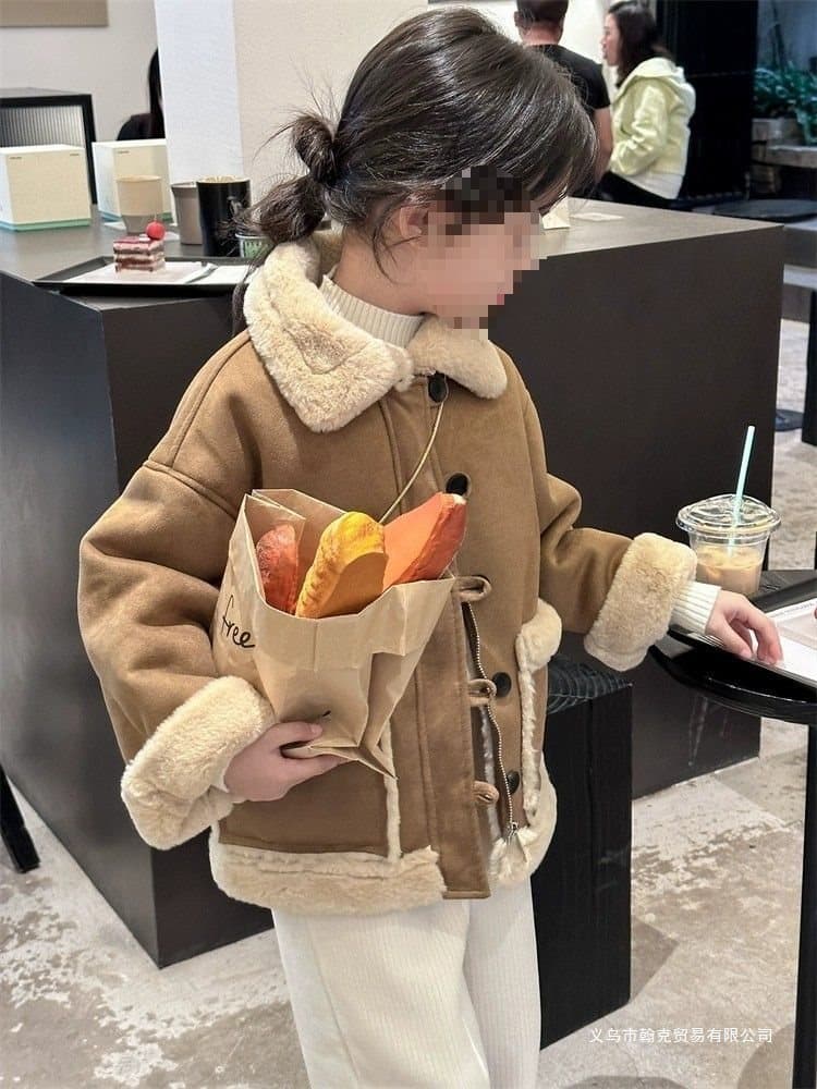 Girls' winter coat, 2025 new style, fashionable, for older children, autumn and winter, thickened woolen coat with fleece lining.