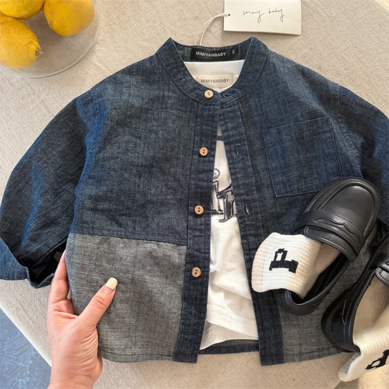 Children's Jacket 2026 Fall New Arrival Boys Girls Zhili Retro Denim Jacket Kids Round Neck Contrast Shirt