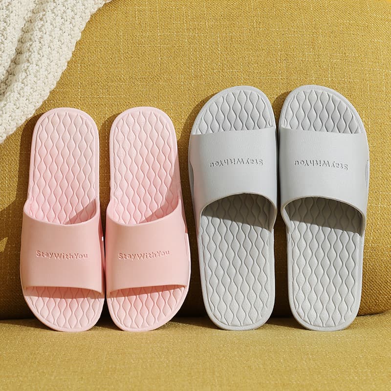 Couple Simple Slippers, Home Supermarket Plastic Slippers, Summer Hotel Bathroom Soft Sole Non-Slip Cool Slippers for Women