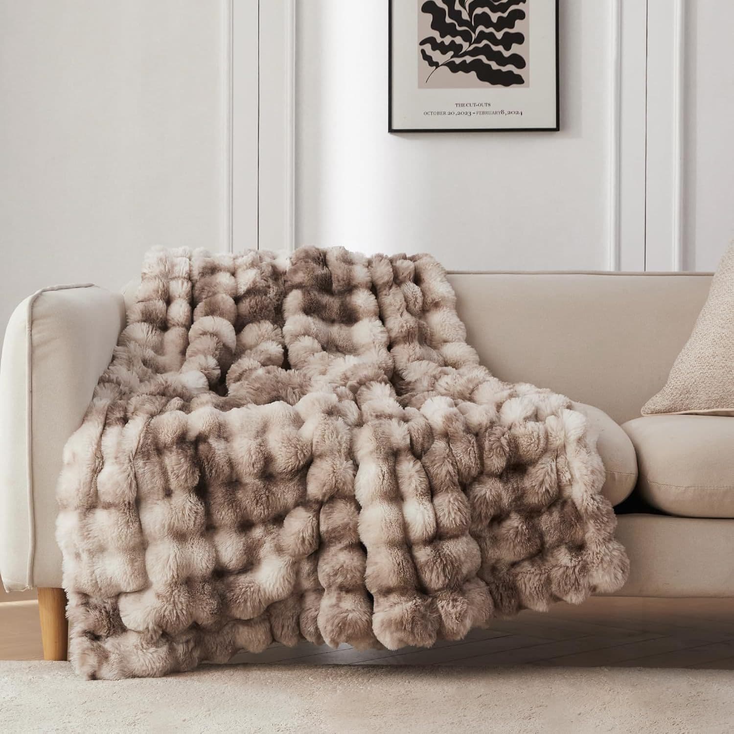 Sofa Faux Wool Blanket 3D Soft Warm Decorative Plush Blanket Cozy Fluffy Lightweight Throw for Bed and Sofa