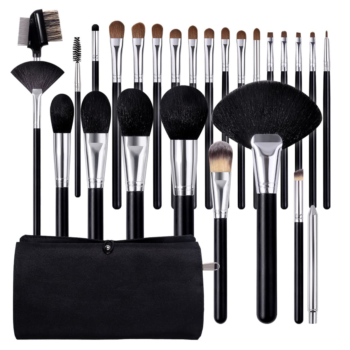 26-Piece Animal Hair Makeup Brush Set, Professional Makeup Artist Full Kit with Storage Bag, Studio Use