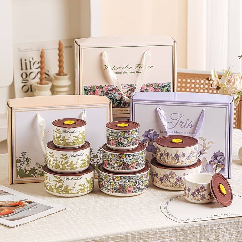 Ceramic Food Storage Bowl 3-Piece Gift Box Set Household Ceramic Bowls Business Event Gift Souvenir Customizable LOGO