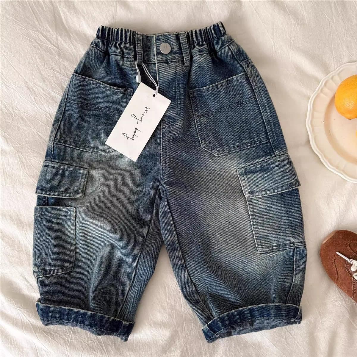 Boys' jeans 2026 spring and autumn new style baby old straight pants children's pocket overalls Western-style children's jeans
