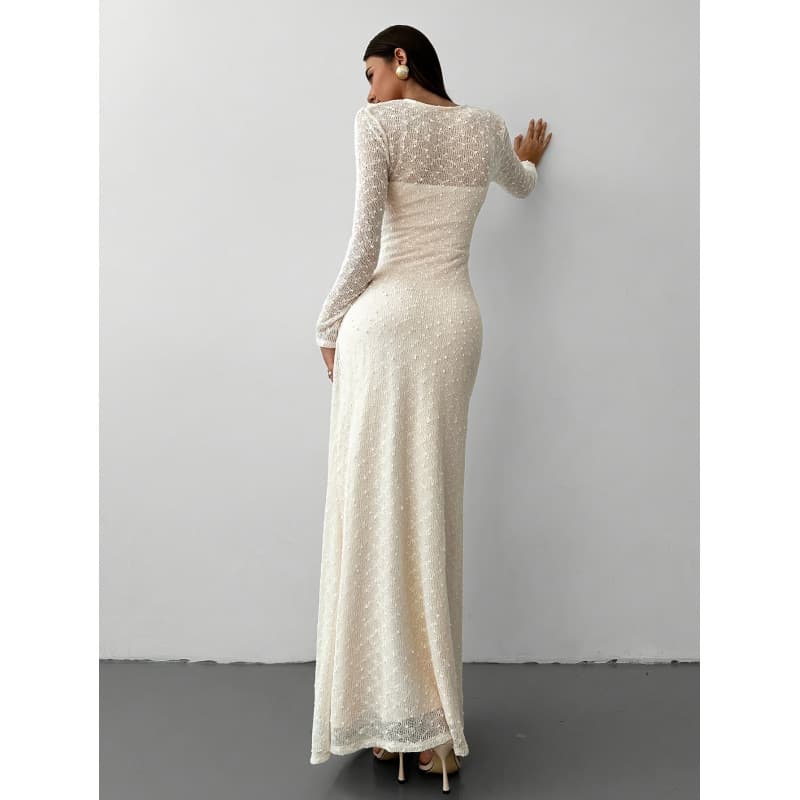 Elegant Square Neck Jacquard Knit Long Sleeve Dress for Women - Formal Gown for Independent Sites 1688 AliExpress