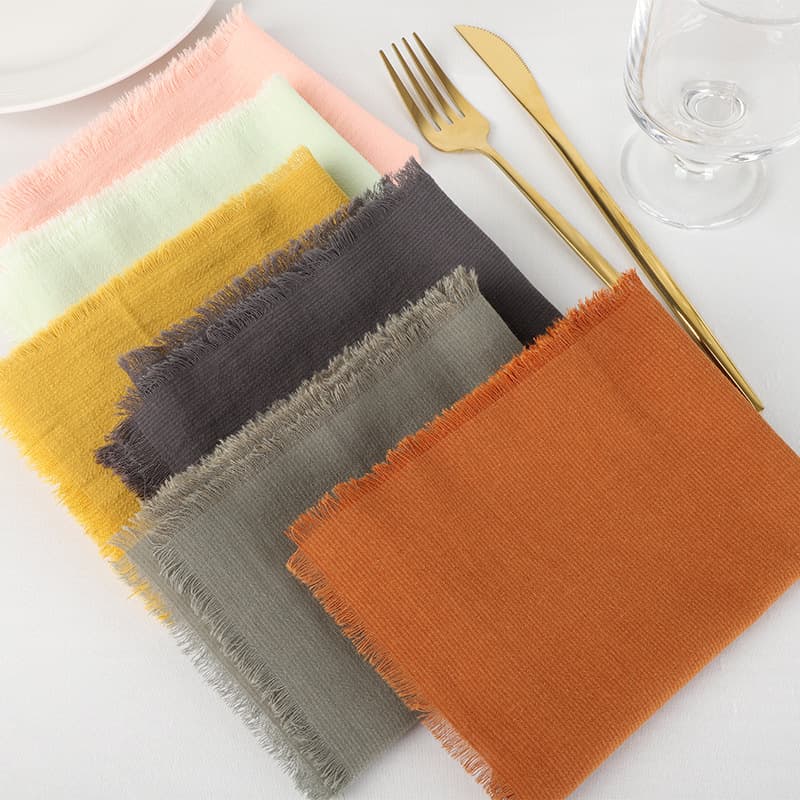 New Two-Color Striped Raw Edge Cotton Napkin Table Runner, Pure Cotton Linen Tassel Mouth Cloth, Cross-Border Manufacturer Ready Stock