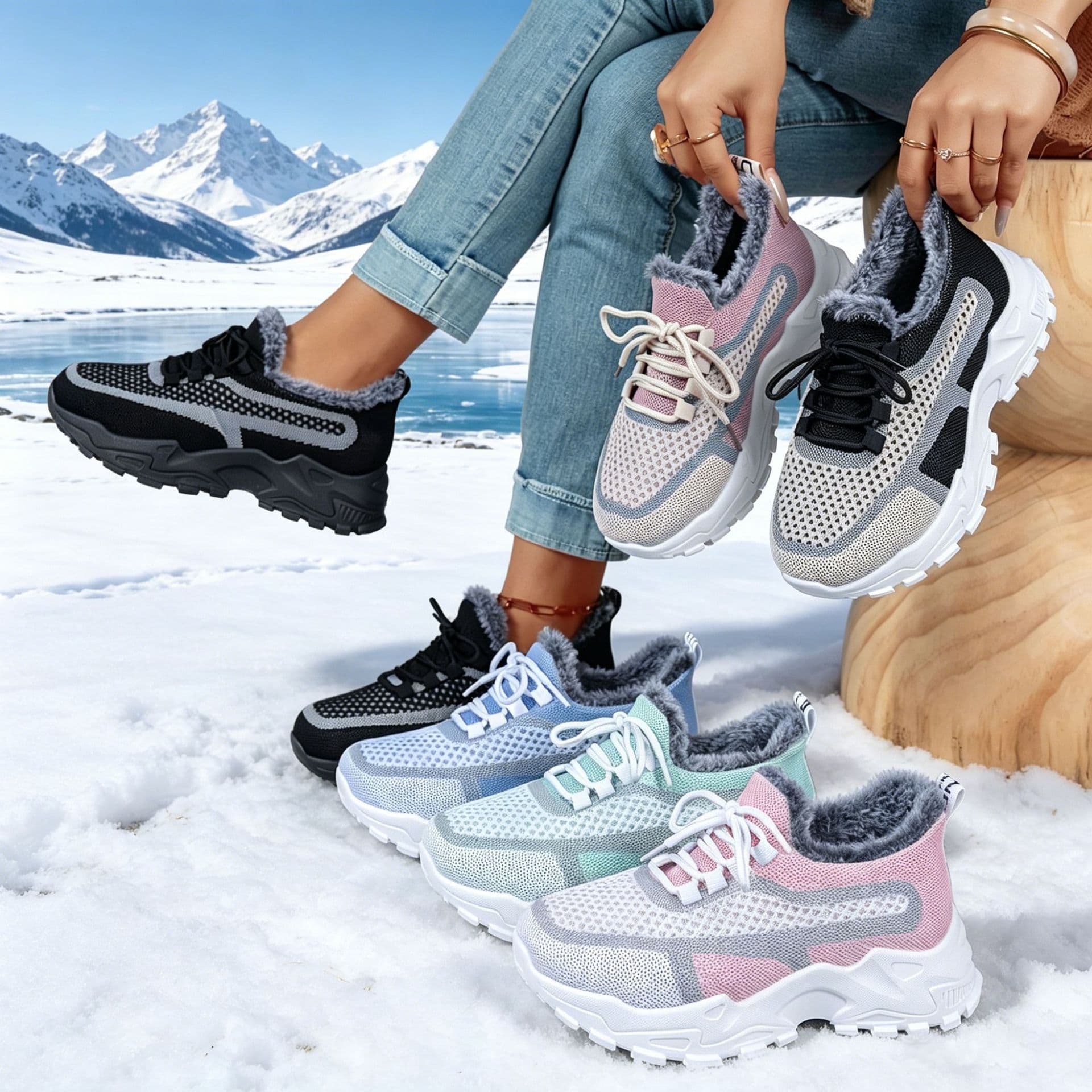 Women's Cotton Shoes Autumn Winter Cross-border Large Size Fleece-lined Shoes Thick Sole Dad Shoes Cotton Shoes Women Winter Outdoor Wear Warm Winter Boots