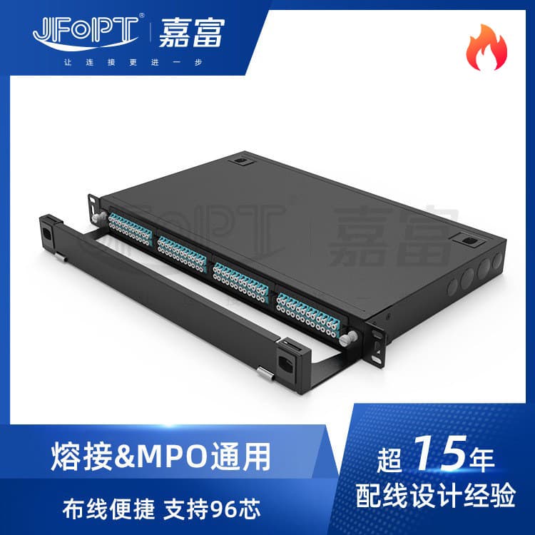 1U Fixed Rack-Mount Modular Patch Box, 4 MPO Boxes Maximum Capacity 96-Core MPO MTP