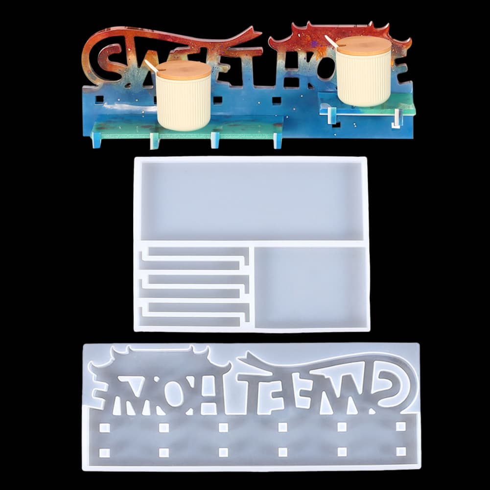 DIY Hook Board Crystal Epoxy Resin Mold Sweet Home English Doorplate Storage Rack Hook Silicone Mold
