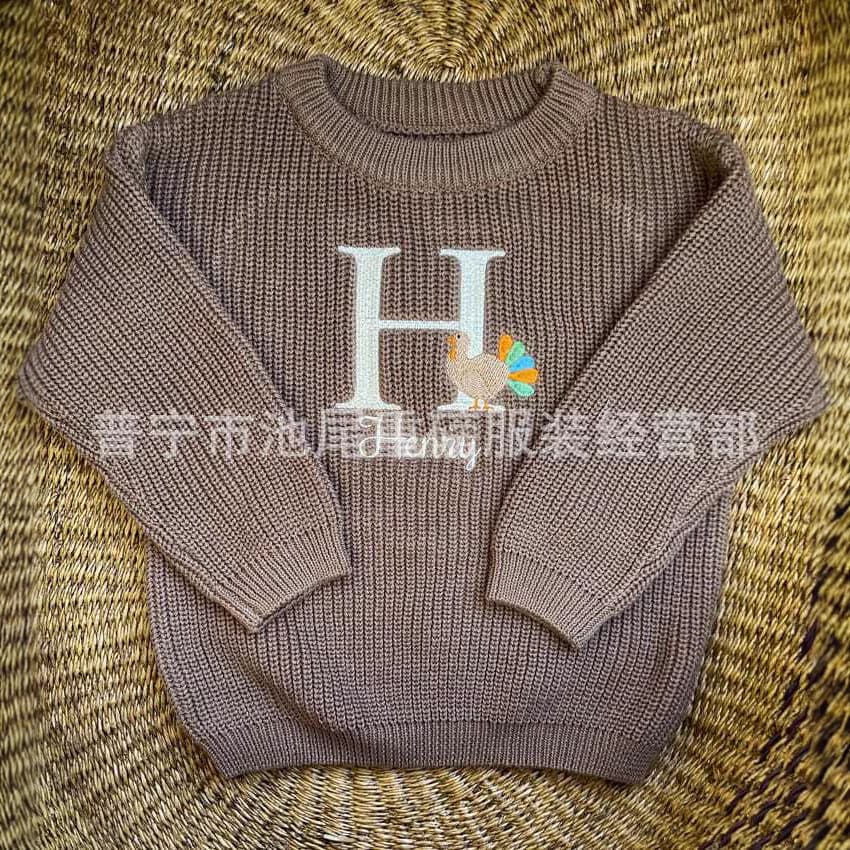 European and American independent station children's knitted sweater winter new embroidery round neck baby clothes custom name