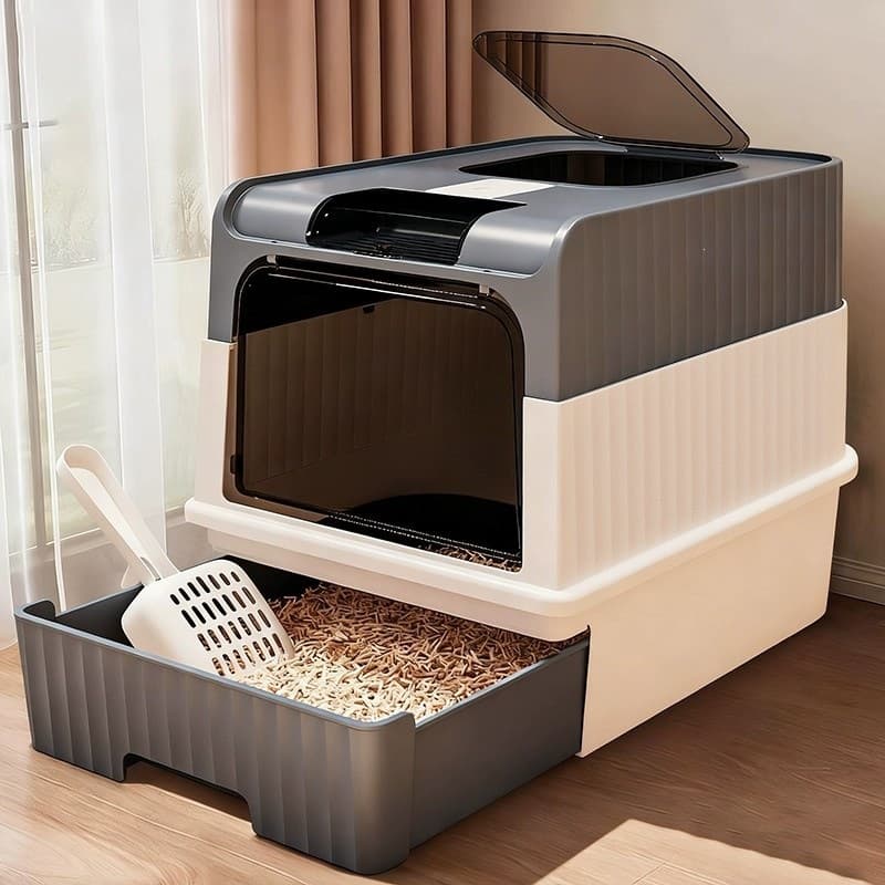 Cat Litter Box Extra Large Drawer-Type Fully Enclosed Anti-Splash UV Cat Toilet Pet Supplies Plastic Cat Litter Box