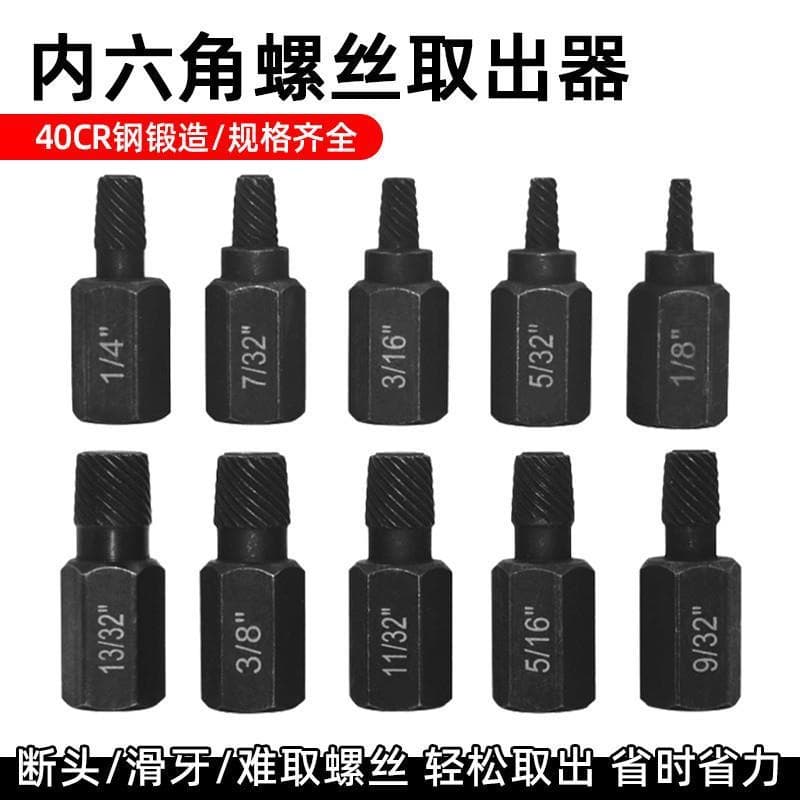 Internal hex screw bolt extractor for imperial broken, rusted bolts, stripped/damaged spline removal tools