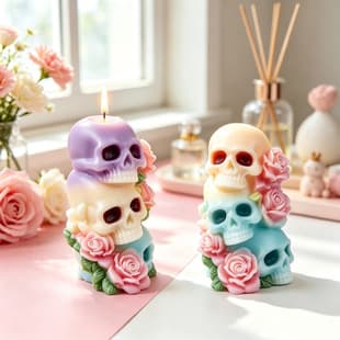 Halloween 3-Piece Skull Candle Silicone Mold DIY Stacking Skull Rose Aromatherapy Candle Plaster Ornament
